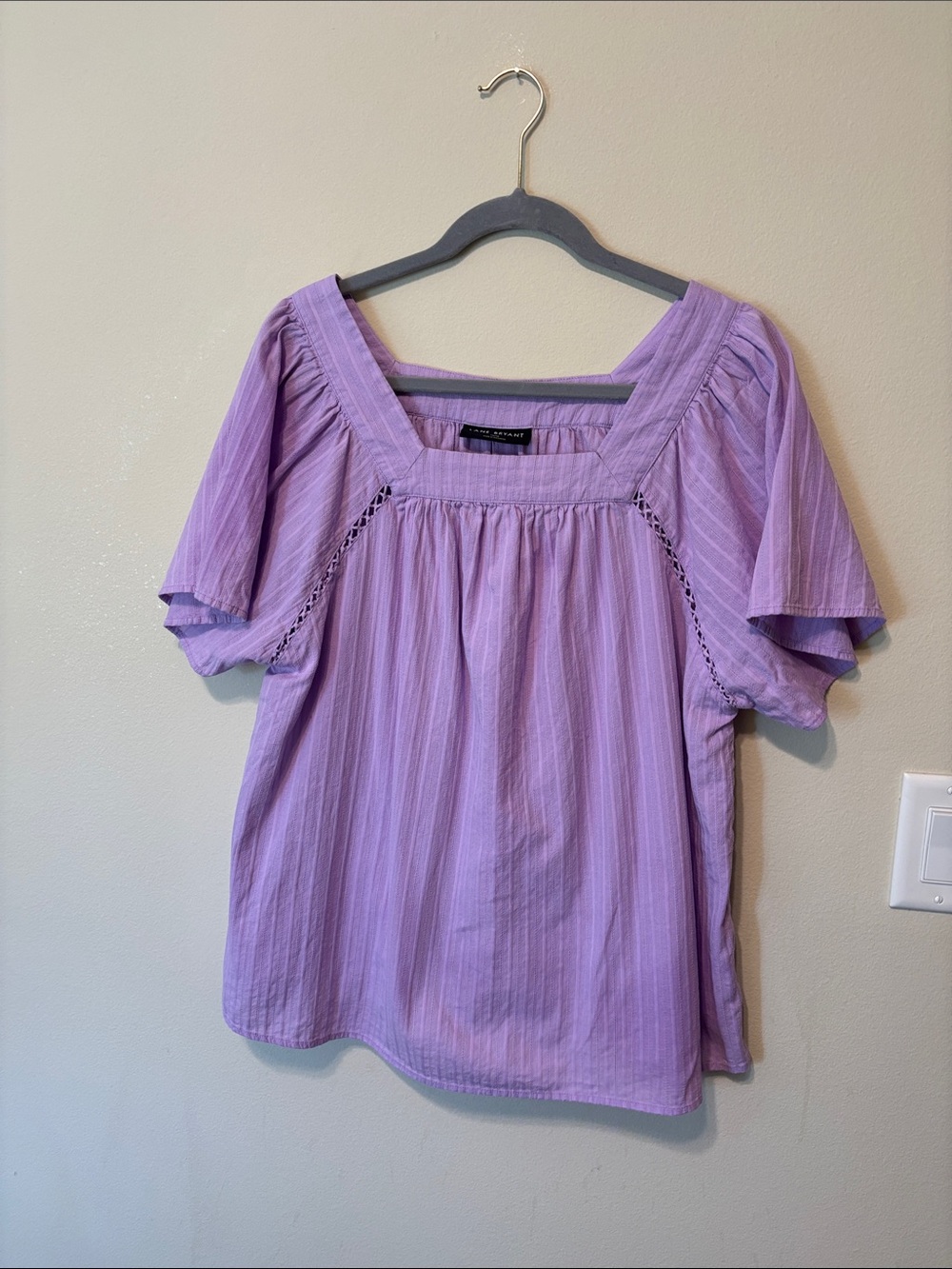 Lane Bryant light  Lavender Square Neck Crochet-Trim Blouse
